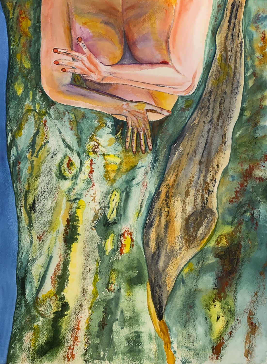 Painting of Topless Woman Emerging from a Tree